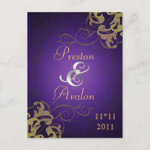 Noble Gold Scroll Lila Save the Date Postkarte