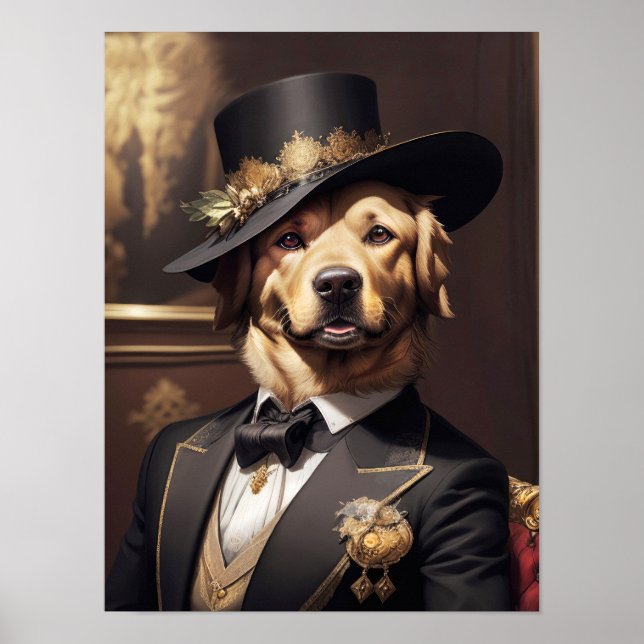 Noble Golden Retriever in elegantem, Viktorianisch Poster (Vorne)