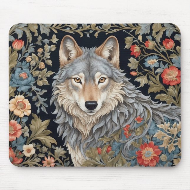 Noble Gray Wolf William Morris Inspiriert Mousepad (Vorne)