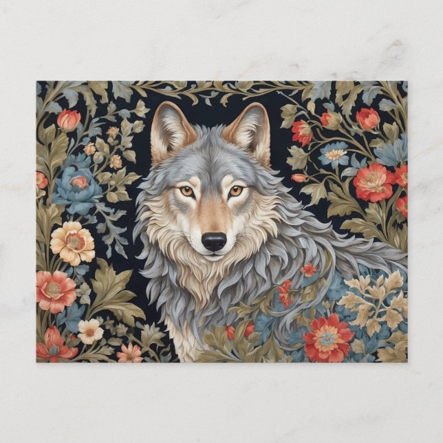 Noble Gray Wolf William Morris Inspiriert Postkarte (Vorderseite)