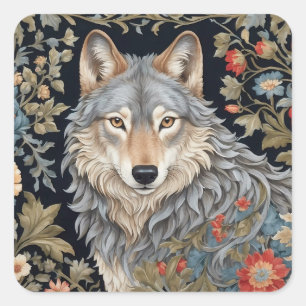 Noble Gray Wolf William Morris Inspiriert Quadratischer Aufkleber