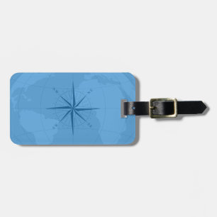Noble hellblaue Weltkarte mit Kompass-Rose Gepäckanhänger