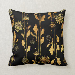 Noble Imitat-Goldfolien-Blumen auf Schwarzem Kissen