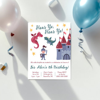Noble Knight, Dragon, Castle Themed Birthday Party Einladung