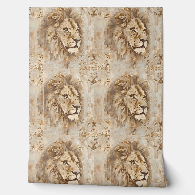 Noble Lion Petite - Beige, Gold, Weiß Tapete (Abrollen)