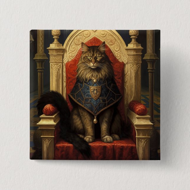 Noble Maine Coon Cat Throne Art Print Button (Vorderseite)