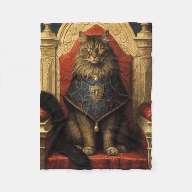 Noble Maine Coon Cat Throne Art Print Fleecedecke (Vorderseite)
