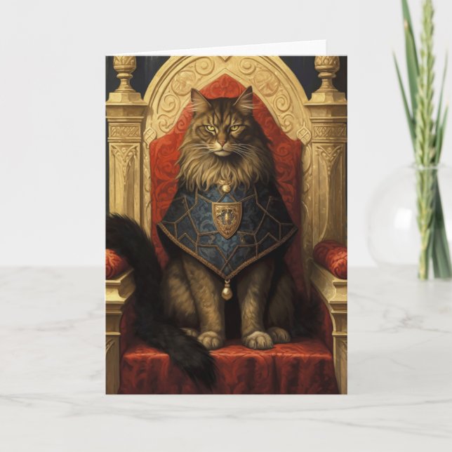 Noble Maine Coon Cat Throne Art Print Karte (Vorderseite)
