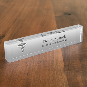 Noble Medical Elegant Klasse Schwarz-weiß Caduceus Namensplakette
