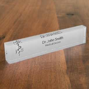 Noble Medical Elegante Schwarz-weiß Asclepius Klas Namensplakette