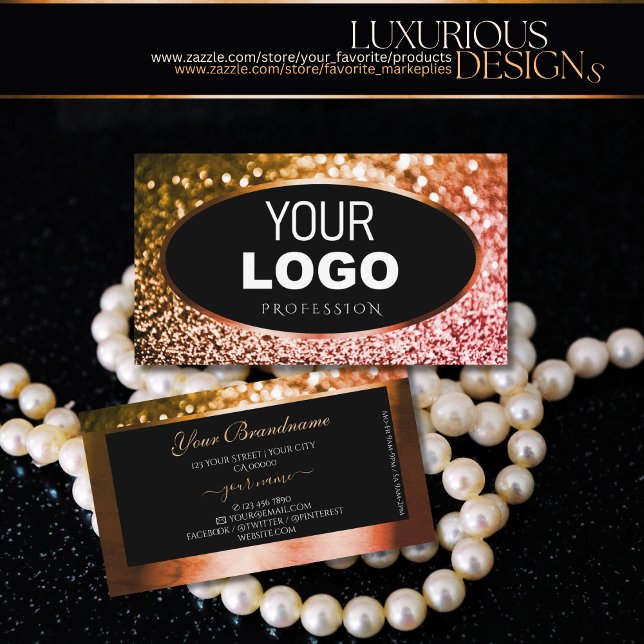 Noble Orange Pink Ombre Glitzer Black Add Logo Visitenkarte (Von Creator hochgeladen)