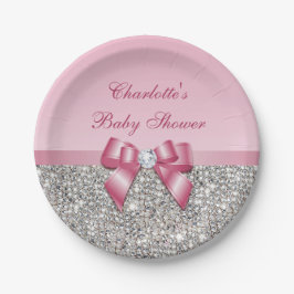 Noble rosa Bogen-Silber-Paillette-Babyparty Pappteller