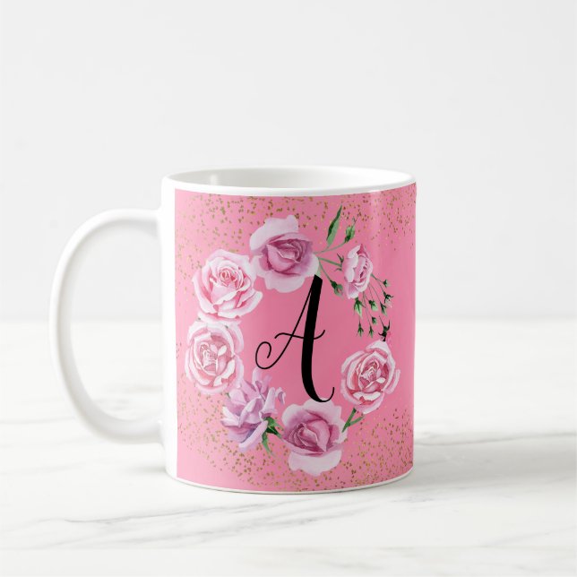 Noble rosa weibliche Rosen-Initiale Kaffeetasse (Links)