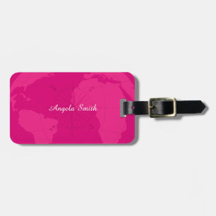 Noble rosa Weltkarte mit Kompass-Rosen-Monogramm Gepäckanhänger