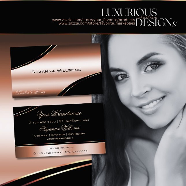 Noble Schwarze Rose Gold geschwungene Dekoration L Visitenkarte (Von Creator hochgeladen)