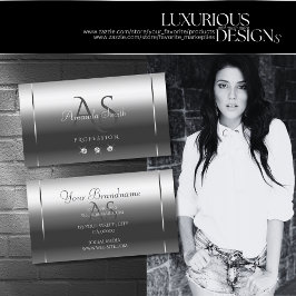 Noble Shimmery Silver Sparkle Diamonds Initialen Visitenkarte