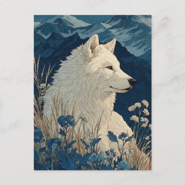 Noble White Wolf in Midnight Mountain Range Postkarte (Vorderseite)