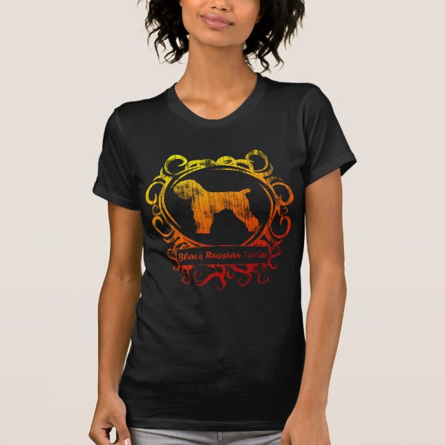 Nobler verwitterter schwarzer Russe-Terrier-Frauen T-Shirt (Vorderseite)