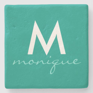Nobles aquamarines Monogramm Steinuntersetzer