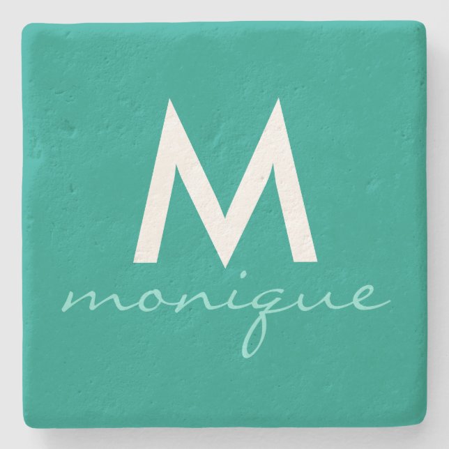Nobles aquamarines Monogramm Steinuntersetzer (Vorderseite)