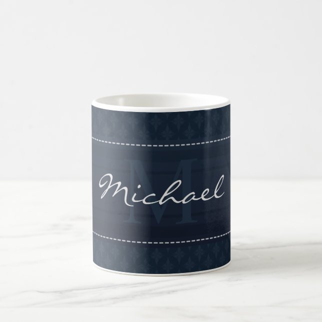 Nobles dunkles Marine-Blau-Gewohnheits-Monogramm Kaffeetasse (Mittel)