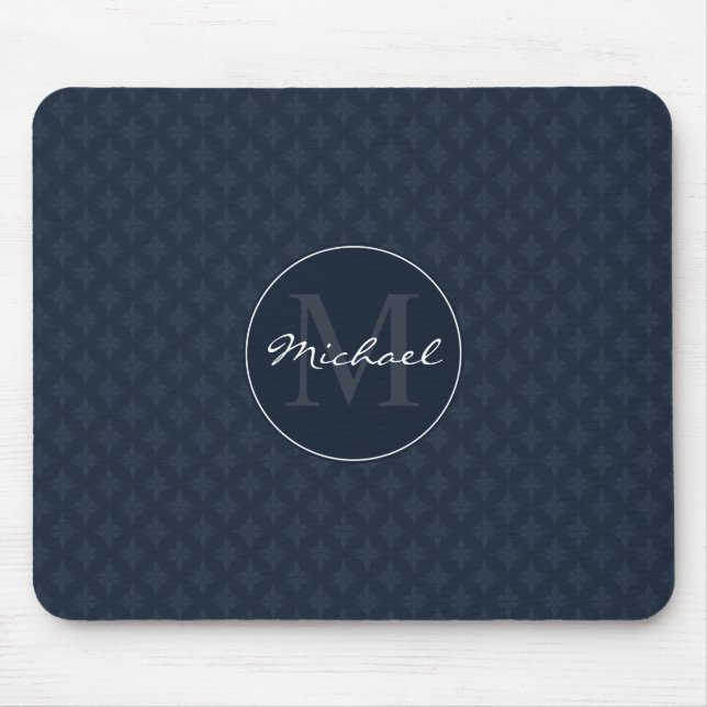 Nobles dunkles Marine-Blau-Gewohnheits-Monogramm Mousepad (Vorne)