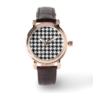 Nobles elegantes Hahnentrittmuster-Muster Armbanduhr