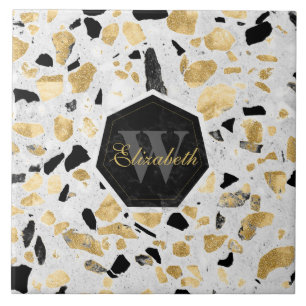 Nobles GoldVintager abstrakter Marmorierungentwurf Fliese