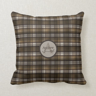 Nobles Kaffee-Brown kariertes Monogramm Kissen
