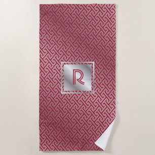 Nobles Monogramm-rotes silbernes ineinander Strandtuch