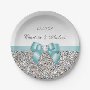 Nobles Wedding Imitat-aquamarine Pappteller