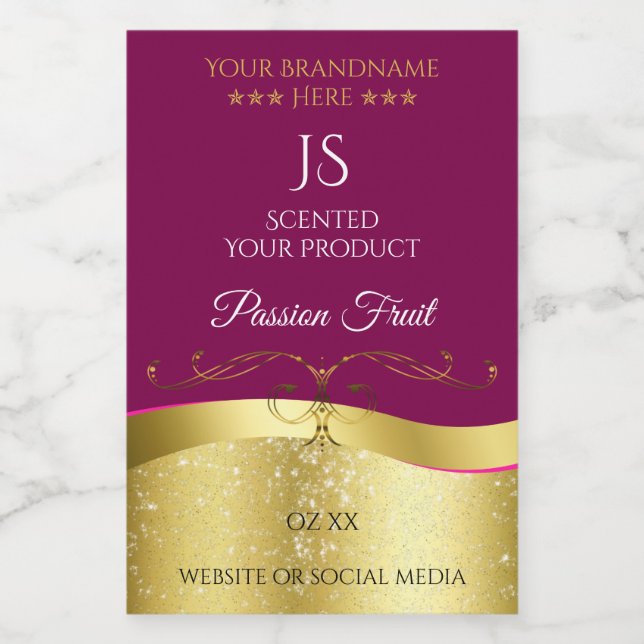 Nobly Wavy Gold Decke Rot mit Monogram Label Lebensmitteletikett (Einzelnes Label)