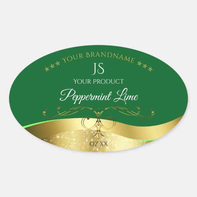 Nobly Wavy Gold Decoder dunkelgrünes Monogramm-Lab Ovaler Aufkleber (Vorderseite)