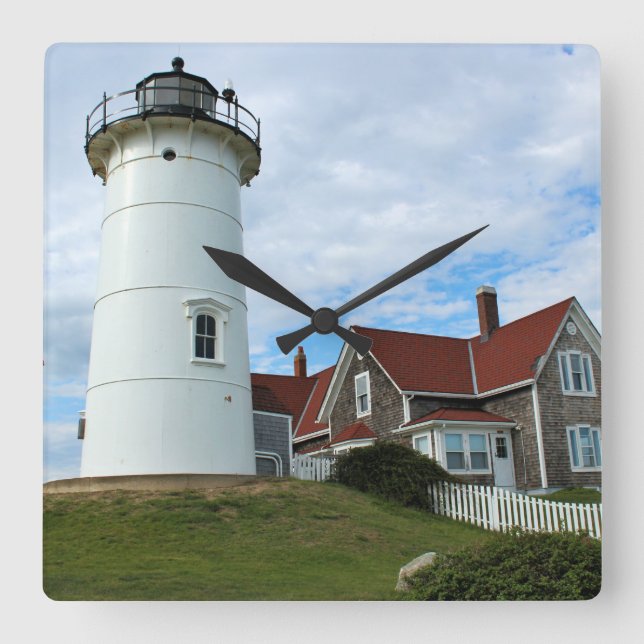 Nobska Point Lighthouse, Massachusetts Wall Clock Quadratische Wanduhr (Vorderseite)