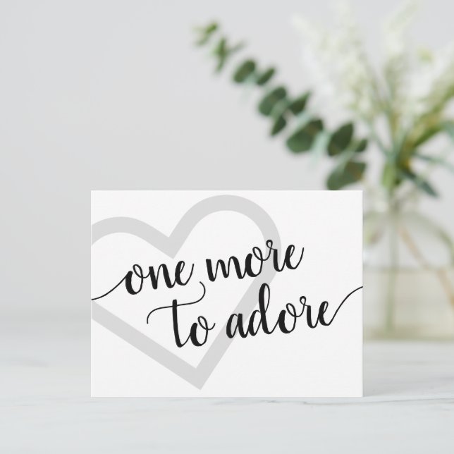 Noch eins zu Adore | Simple Black Heart Pregnancy Ankündigungspostkarte (Stehend Vorderseite)