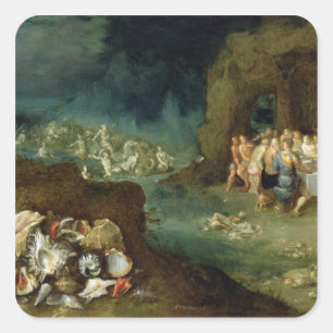 Noch Leben der Muscheln mit dem Fest der Götter Quadratischer Aufkleber