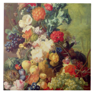Noch Leben mit Blumen und Frucht Fliese