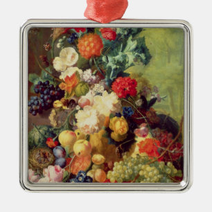 Noch Leben mit Blumen und Frucht Silbernes Ornament