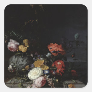 Noch Leben mit Blumen und Insekten Quadratischer Aufkleber