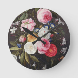 Noch Leben T32512 der Blumen in einem Vase, 1661 Runde Wanduhr