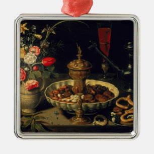 Noch Leben von Blumen und von Dörrobst, 1611 Silbernes Ornament