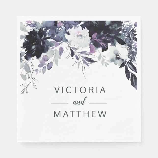 Nocturnal Floral Border Wedding Monogram Dinner Serviette (Vorderseite)