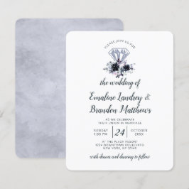 Nocturnal floral Diamond Dusty Blue Wedding Einladung