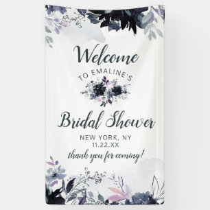 Nocturnal Floral Dusty Blue Brautparty Willkommen Banner
