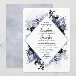 Nocturnal floral Dusty Blue Diamond Frame Wedding Einladung