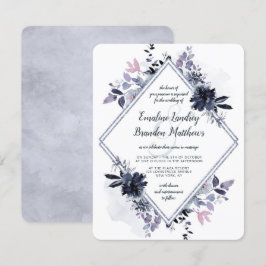Nocturnal Floral Dusty Blue Diamond Wedding Einladung
