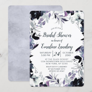 Nocturnal Floral Dusty Blue Wedding Brautparty Einladung