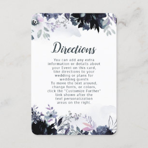 Nocturnal Floral Dusty Blue Wedding Route Begleitkarte