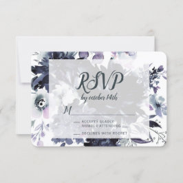 Nocturnal Floral Dusty Blue Wedding RSVP Response Karte