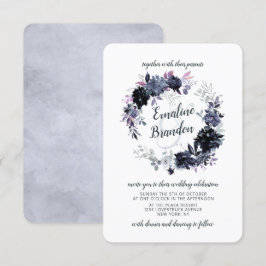 Nocturnal Floral Dusty Blue Wreath Wedding Einladung